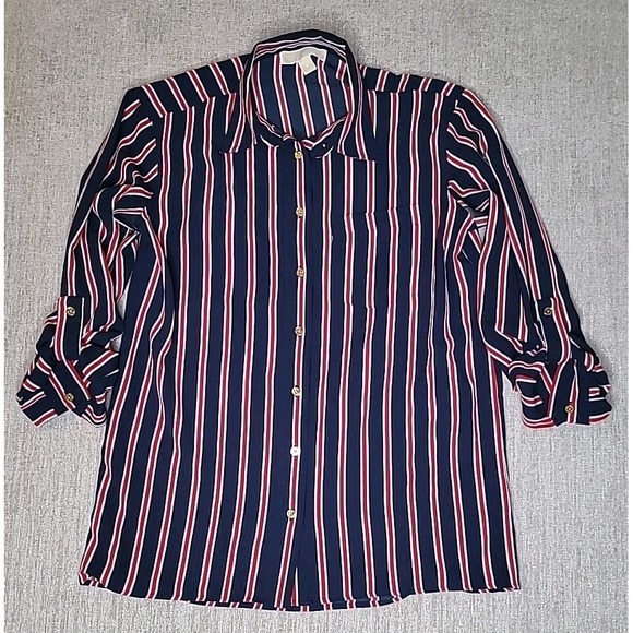 Michael Kors Tops - Michael Kors Women's Small Button Up Blouse Shirt Red White Blue Stripes Collar